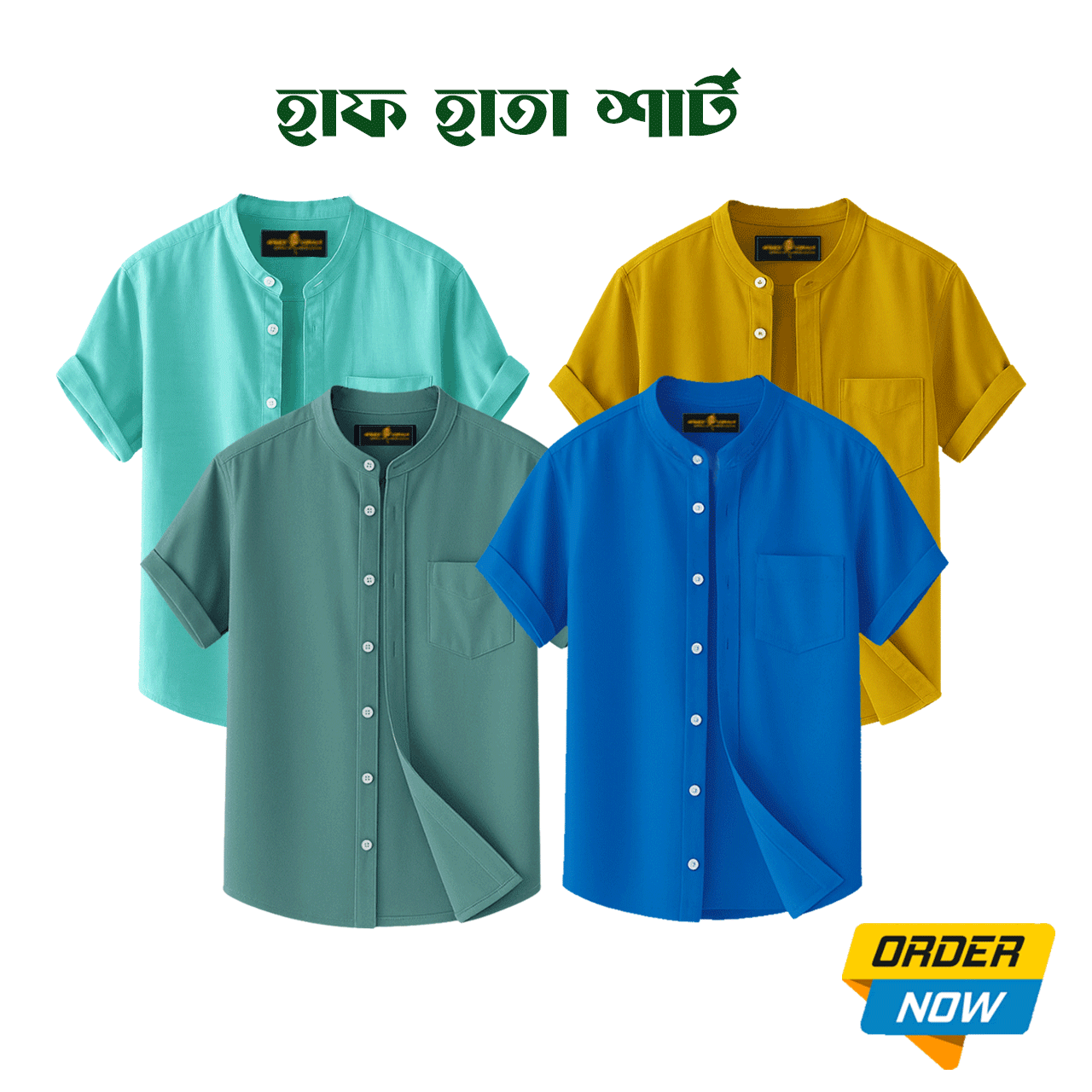 4 Pcs Half Sleeve Ban Coller Shirt- Kathal+Pest+Royel Blue+Gray